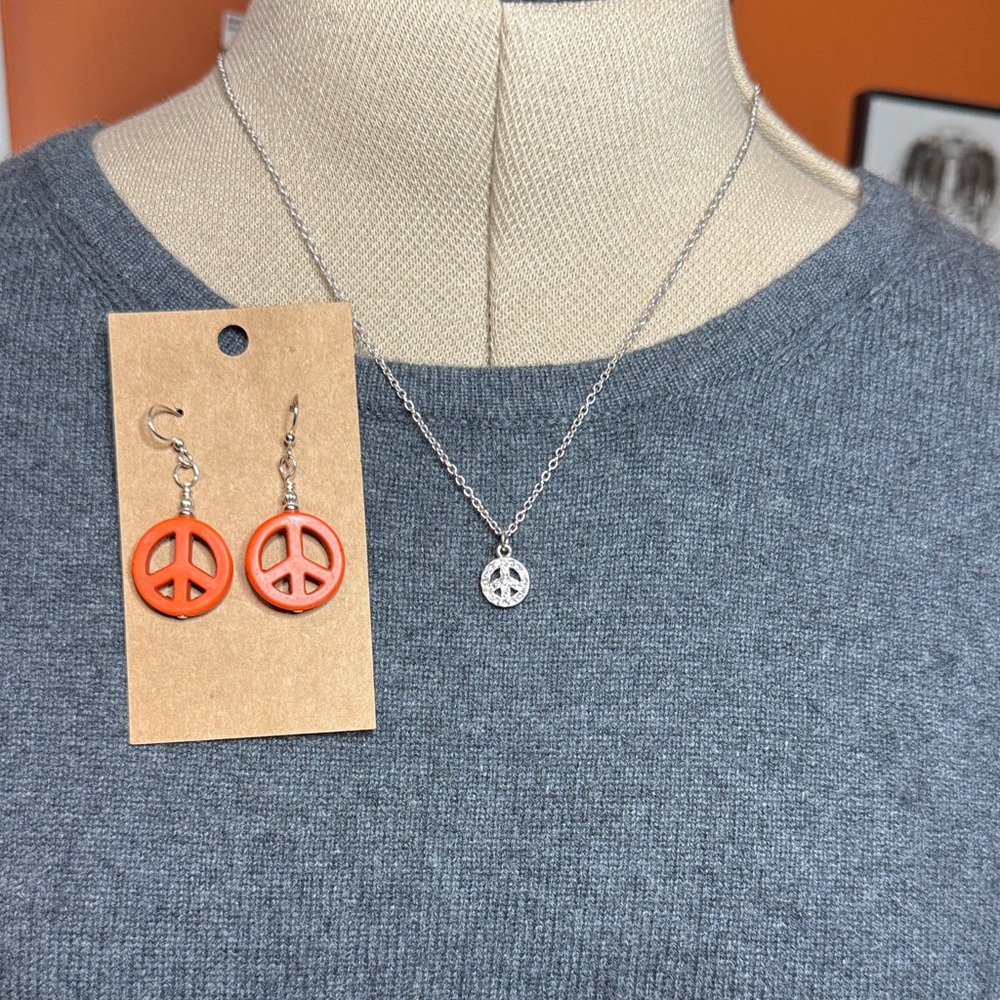 Jewelry Set - Silver and Orange Peace Sign Jewelry Set